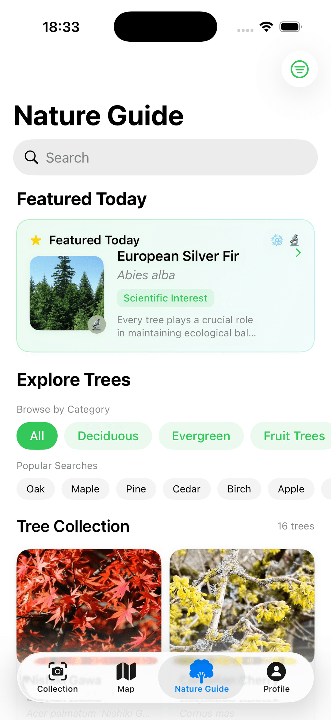 TreeBarkId nature guide screen